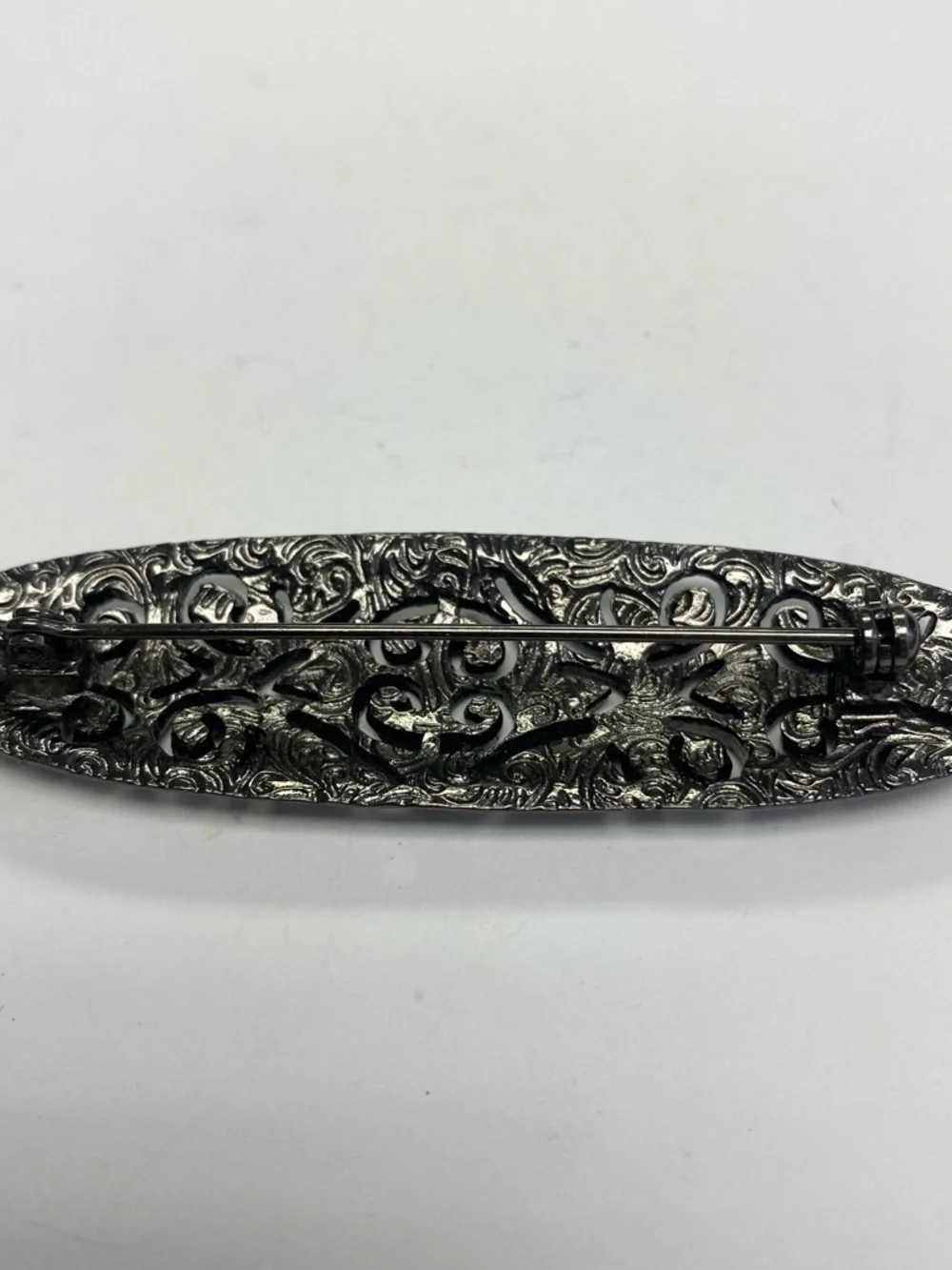 Decorative Gunmetal Brooch  with Blue Rhinestones